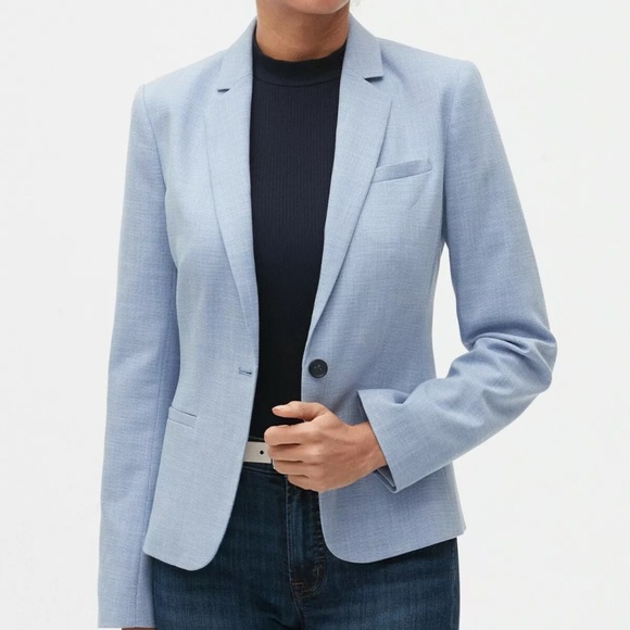 Banana Republic Factory Jackets & Blazers - Banana Republic Light Blue Linen Patch Pocket Open Front Blazer Petite